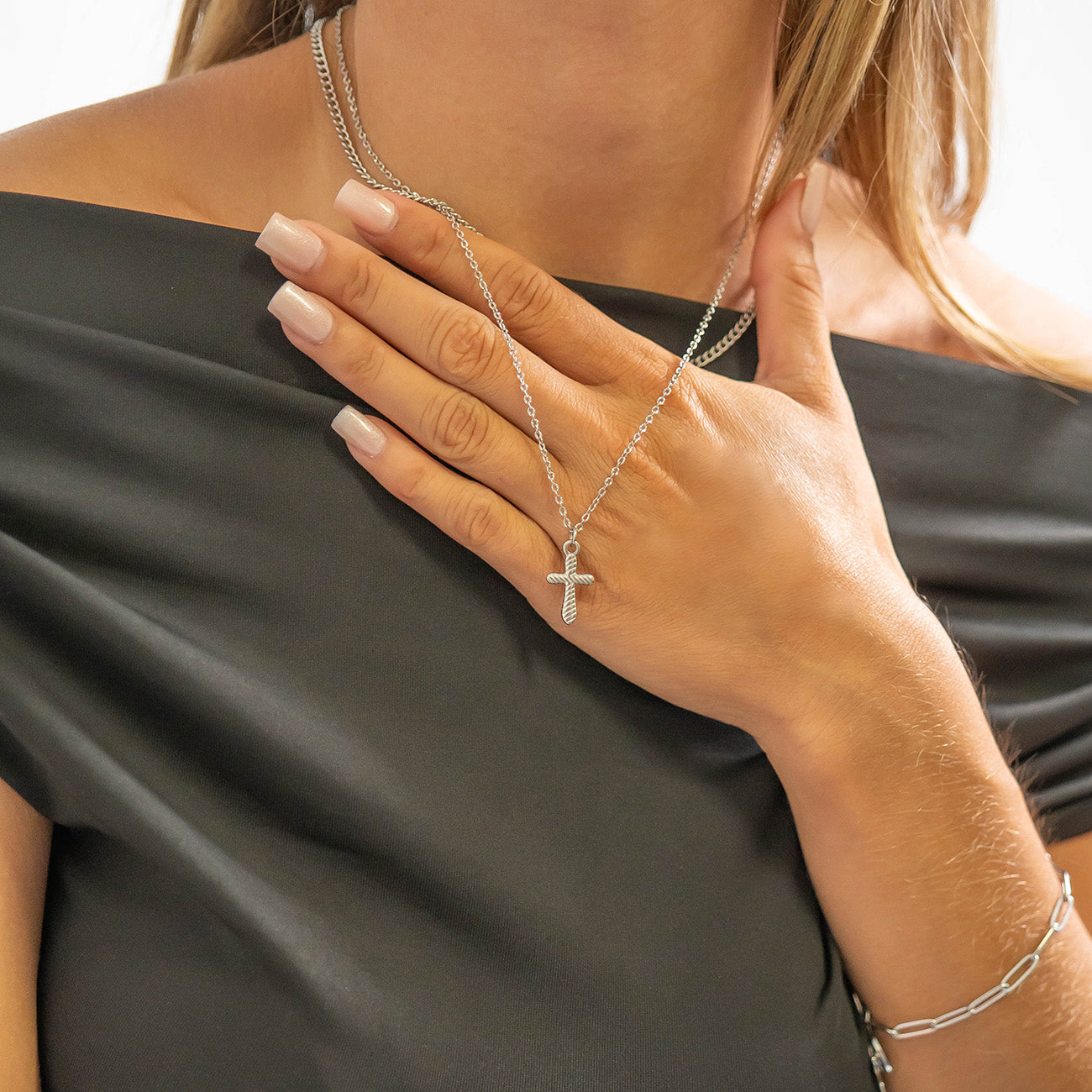 18K Gold PVD Stainless Steel Textured Cross Charm / PDL0114、mySite、dreamappss