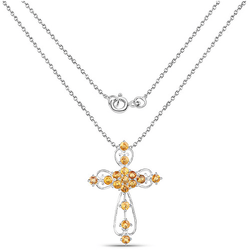 Genuine Yellow Sapphire Elegant Scrollwork Cross Symbol of Christian Faith、mySite、g9winljtr