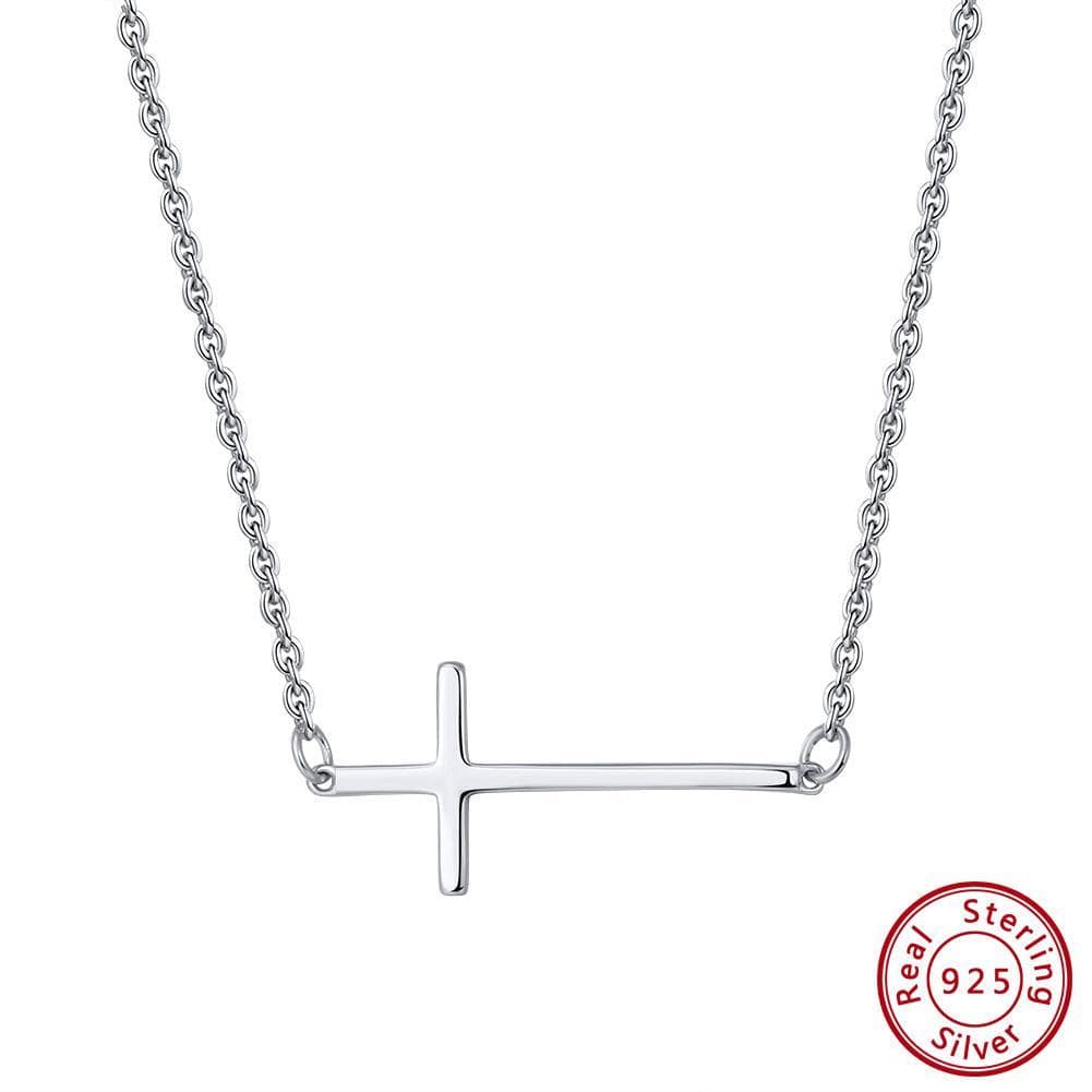 Sterling Silver Cross Necklace-Elegant Sideways Cross、mySite、g9winljtr