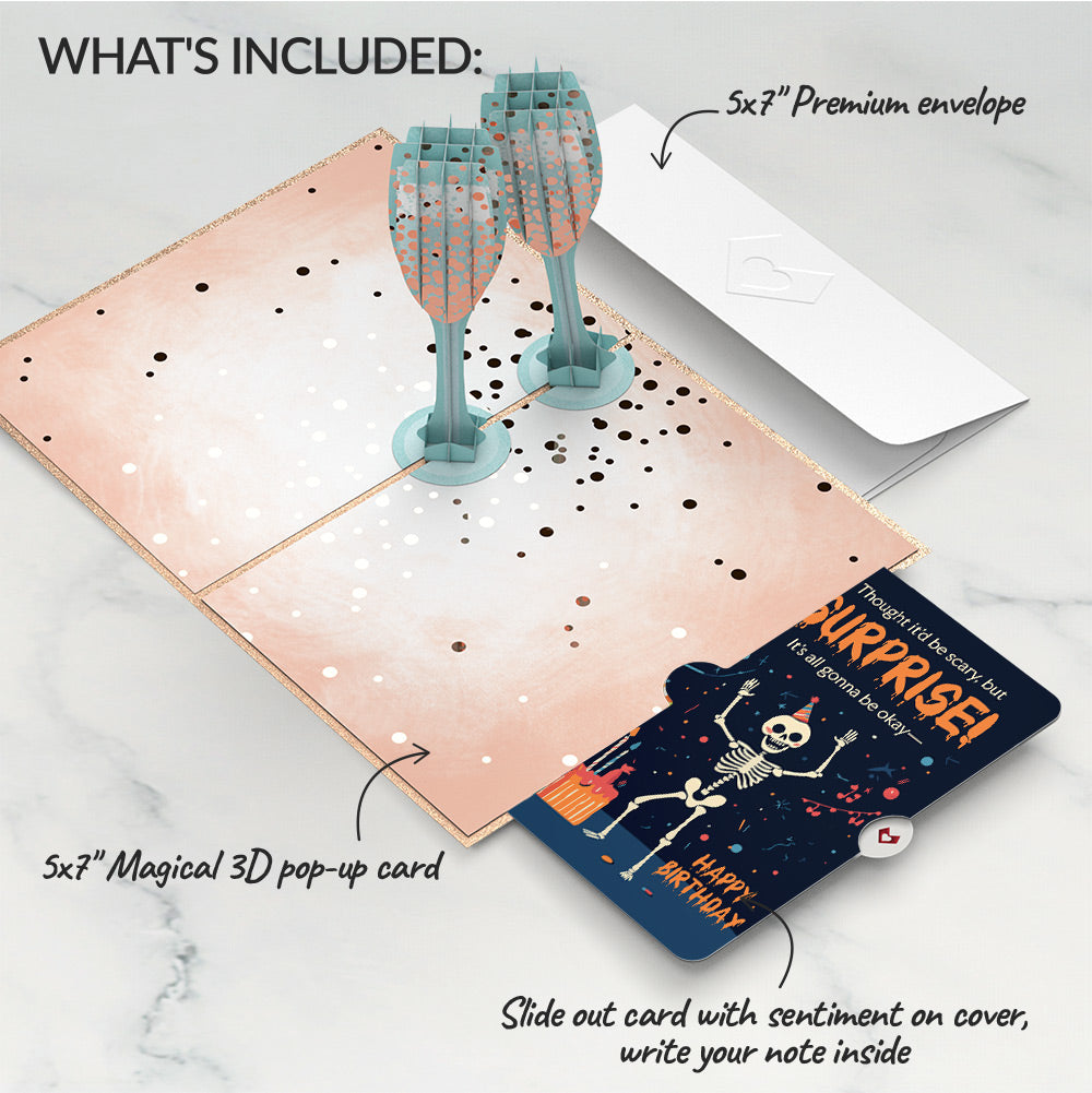 Champagne Toast Birthday Pop-Up Card and Surprise Skeleton Sentiment Set、mySite、solidvoid