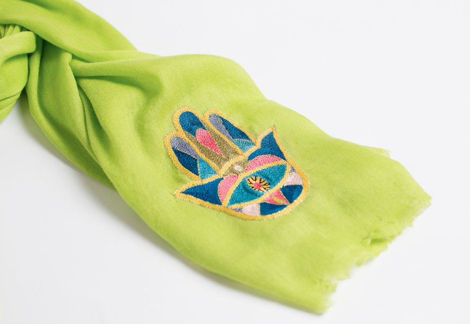 Hamsa Cashmere Scarf - Lime Green、mySite、topwebapps