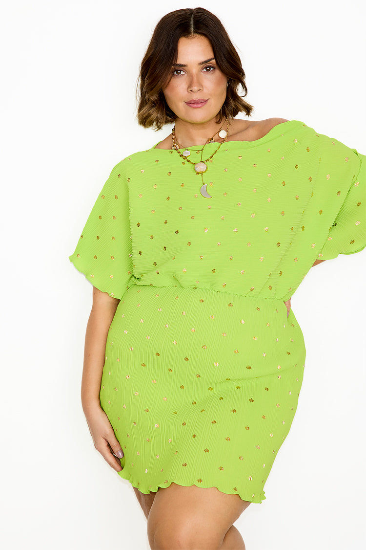 Lime Plisse Mini Tilly Dress、mySite、solidvoid