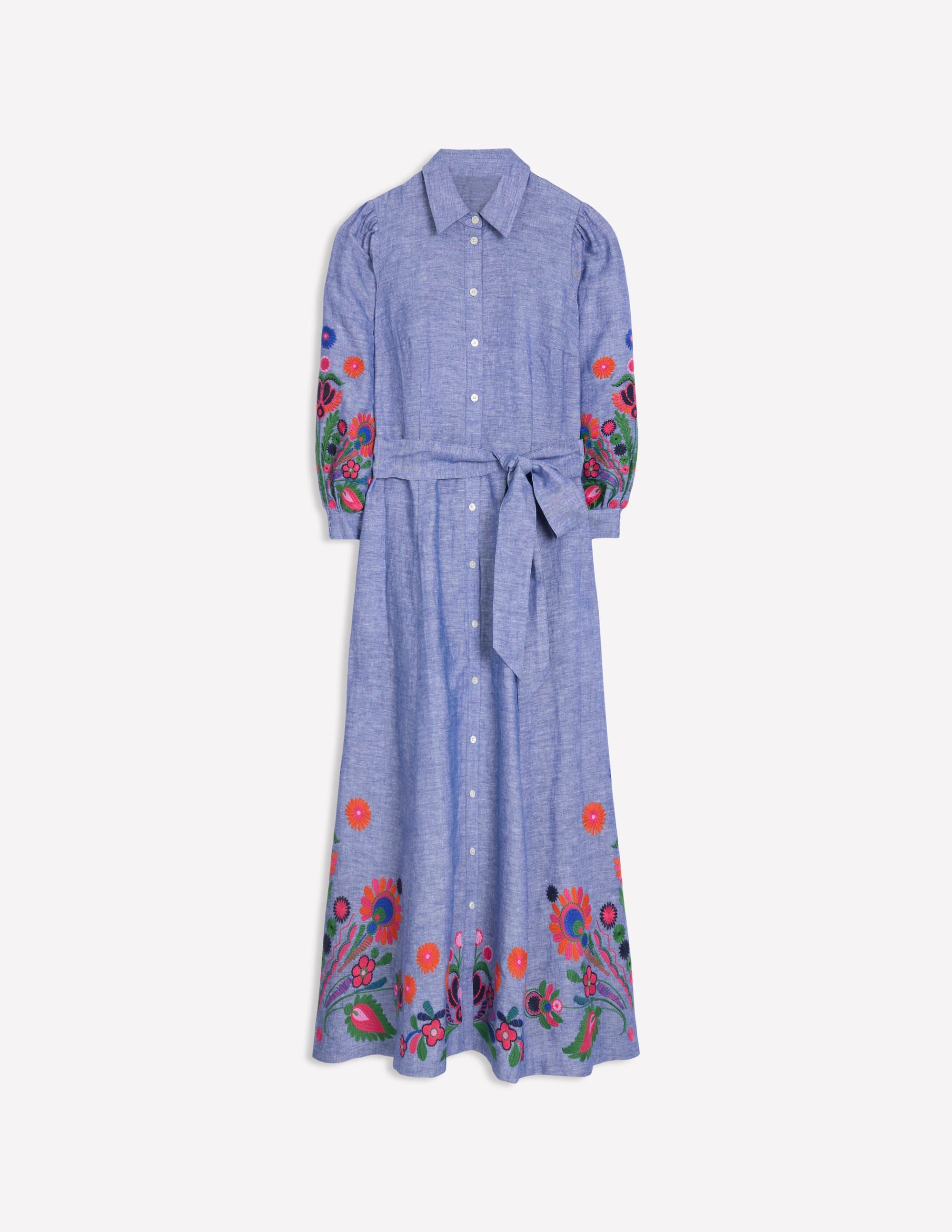  Clara Linen Blend Shirt Dress-Blue Chambray, Embroidered、mySite、ashleygrahame