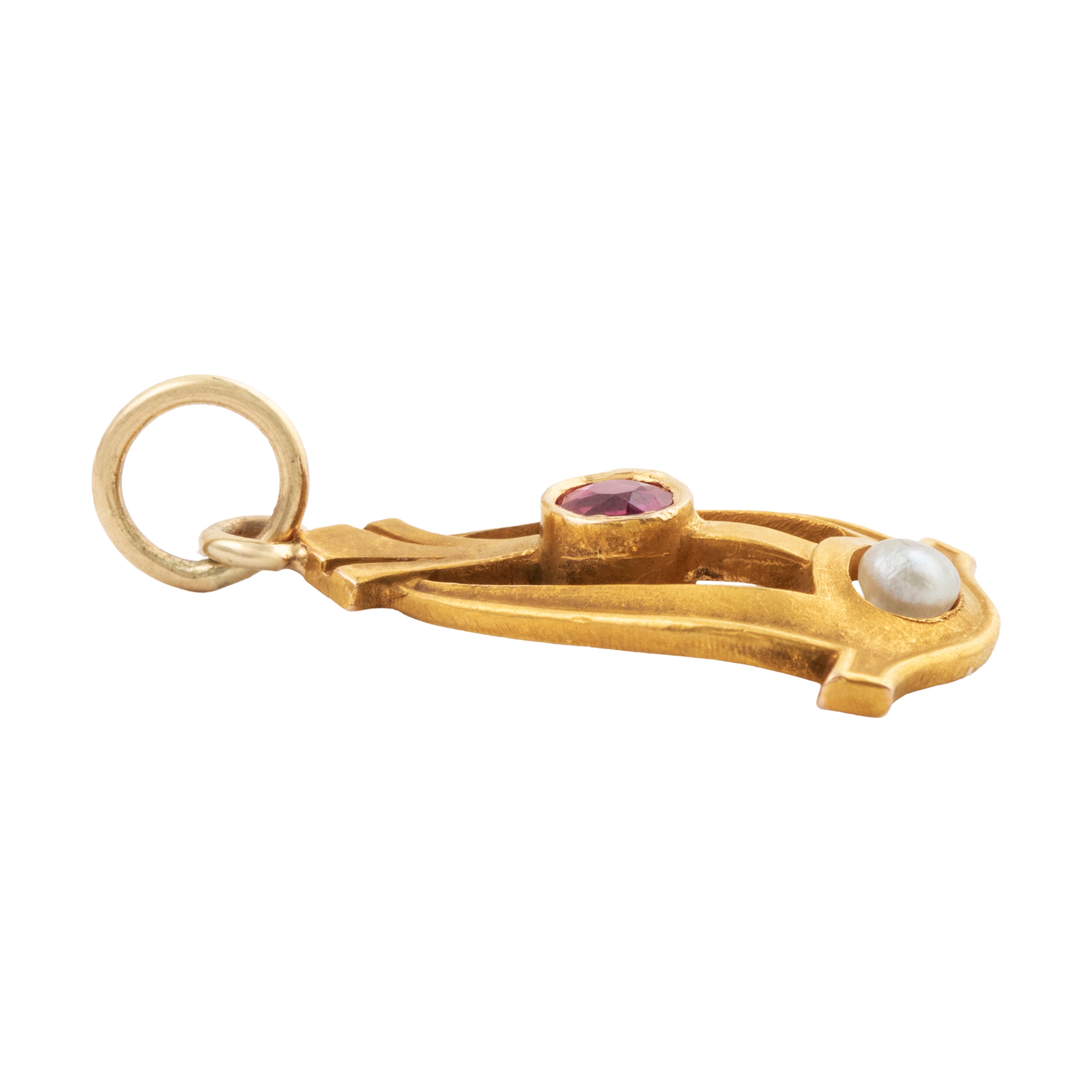 Antique 14k Yellow Gold Ruby Pearl Art Deco Charm Pendant、mySite、hinf8tx79