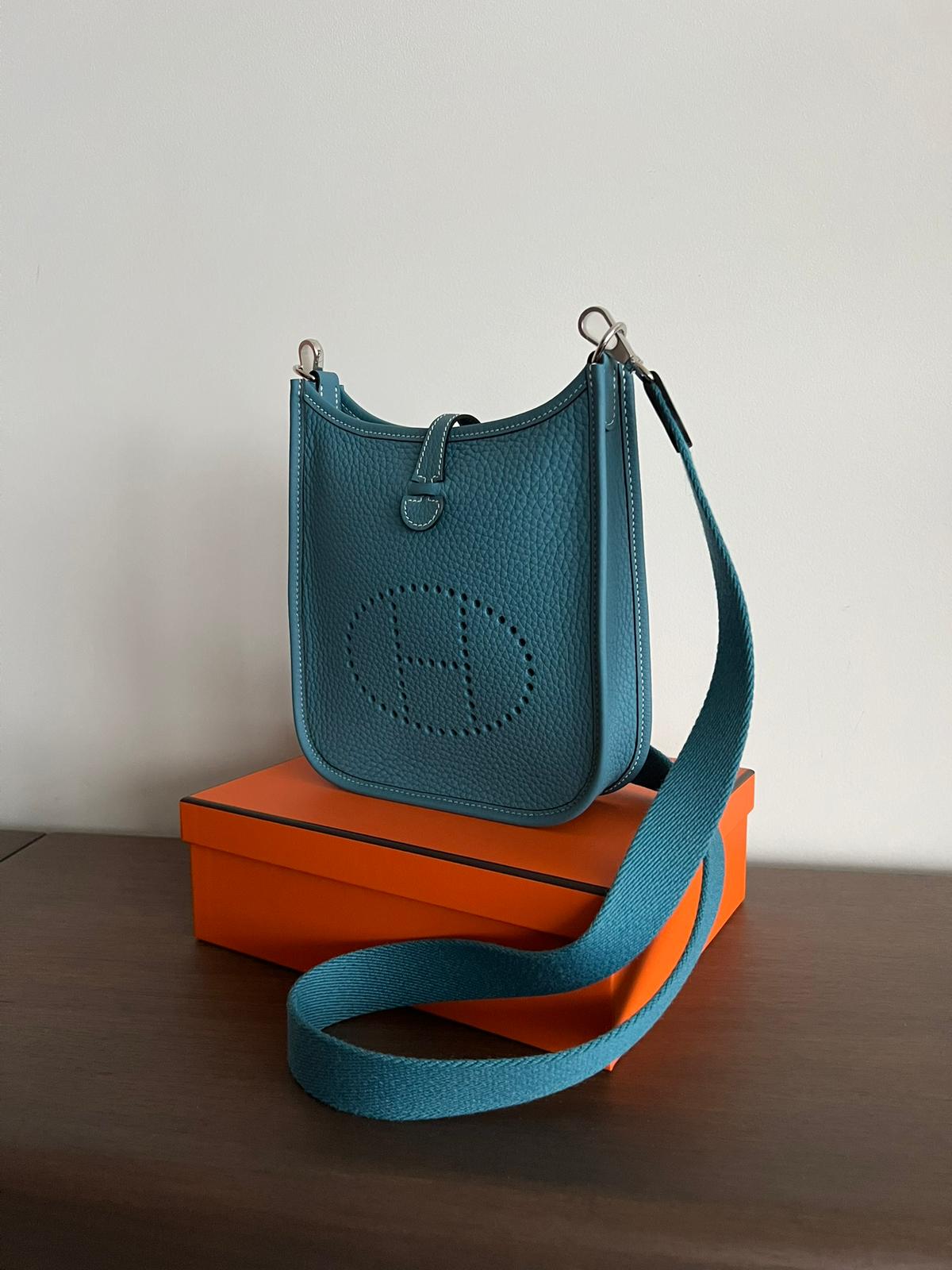 Hermès Mini Evelyne 16 Leather Bag Blue Jean Clemence PHW、mySite、garminoutage.com