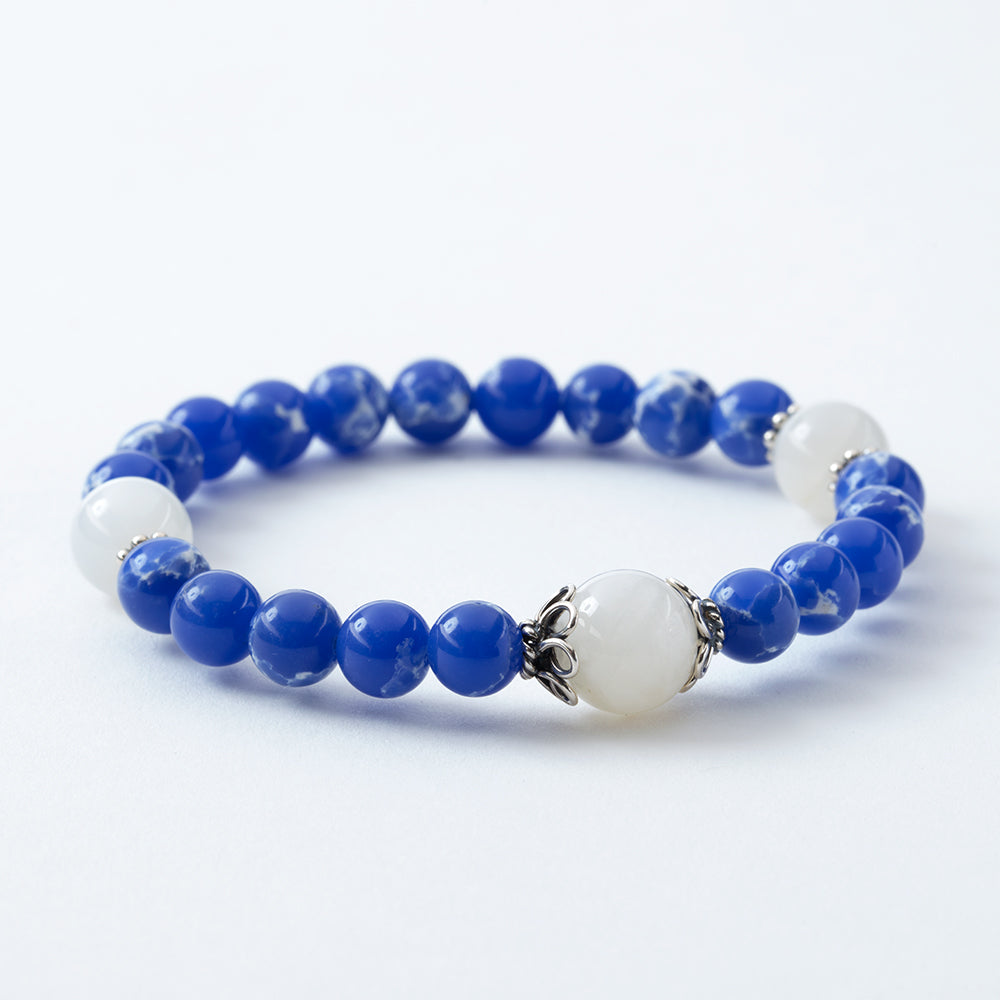 Blue Aqua Terra and Moonstone Stretchy Wrist Bracelet、mySite、topwebapps