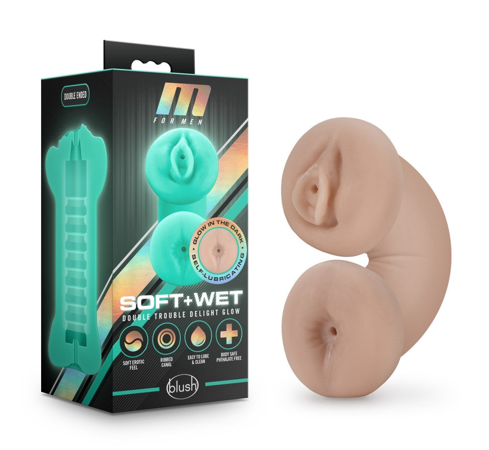 M For Men By Blush® | Soft & Wet Double Trouble Glow in the Dark Realistic Vanilla Masturbator / Stroker、mySite、bottomscart