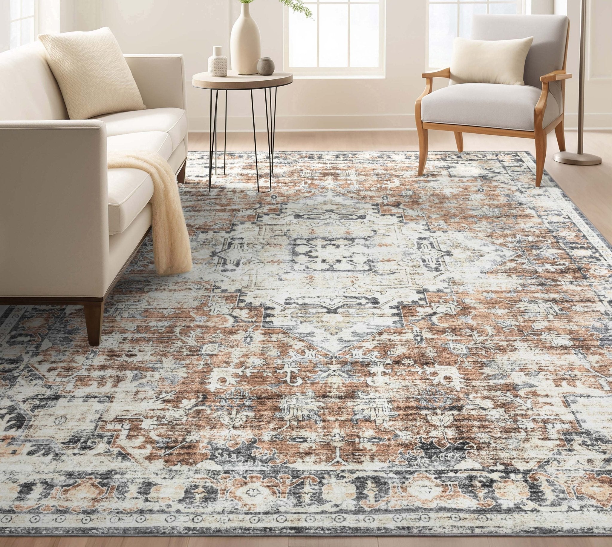 Elle Basics Rendezvous Vintage Medallion Easy-Clean Washable Non-Slip Rug by Well Woven、mySite、gigharbornorthrealestate