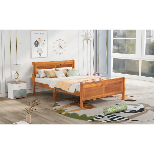 Wood Platform Bed Twin Bed Frame Mattress Foundation Sleigh Bed with Headboard/Footboard/Wood Slat Support、、casual