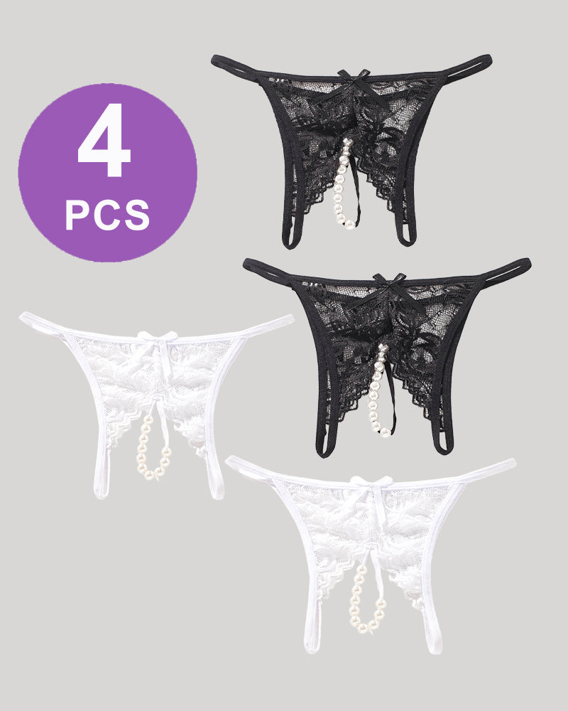 Lace Pearl G-String Low Rise T-Back Thongs Panty Set、mySite、bengalsvssteelers