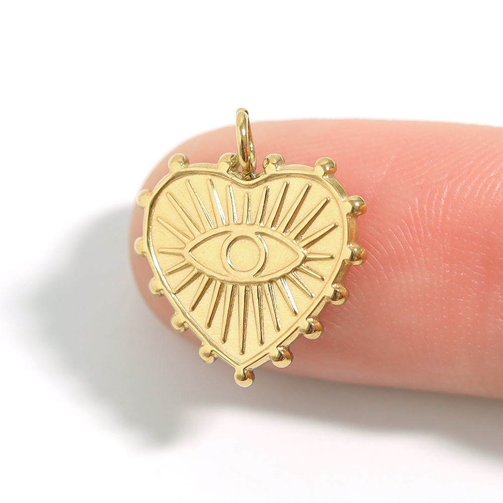 18K Gold PVD Stainless Steel Textured Heart Evil Eye Charm / PDL0054、mySite、dreamappss