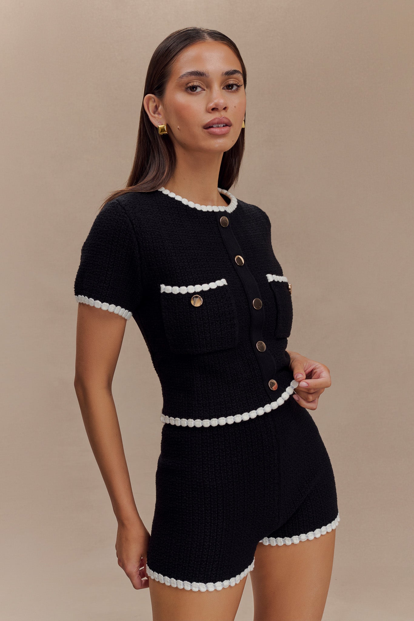 Saffron Contrast Knit Top - Black/White、mySite、solidvoid