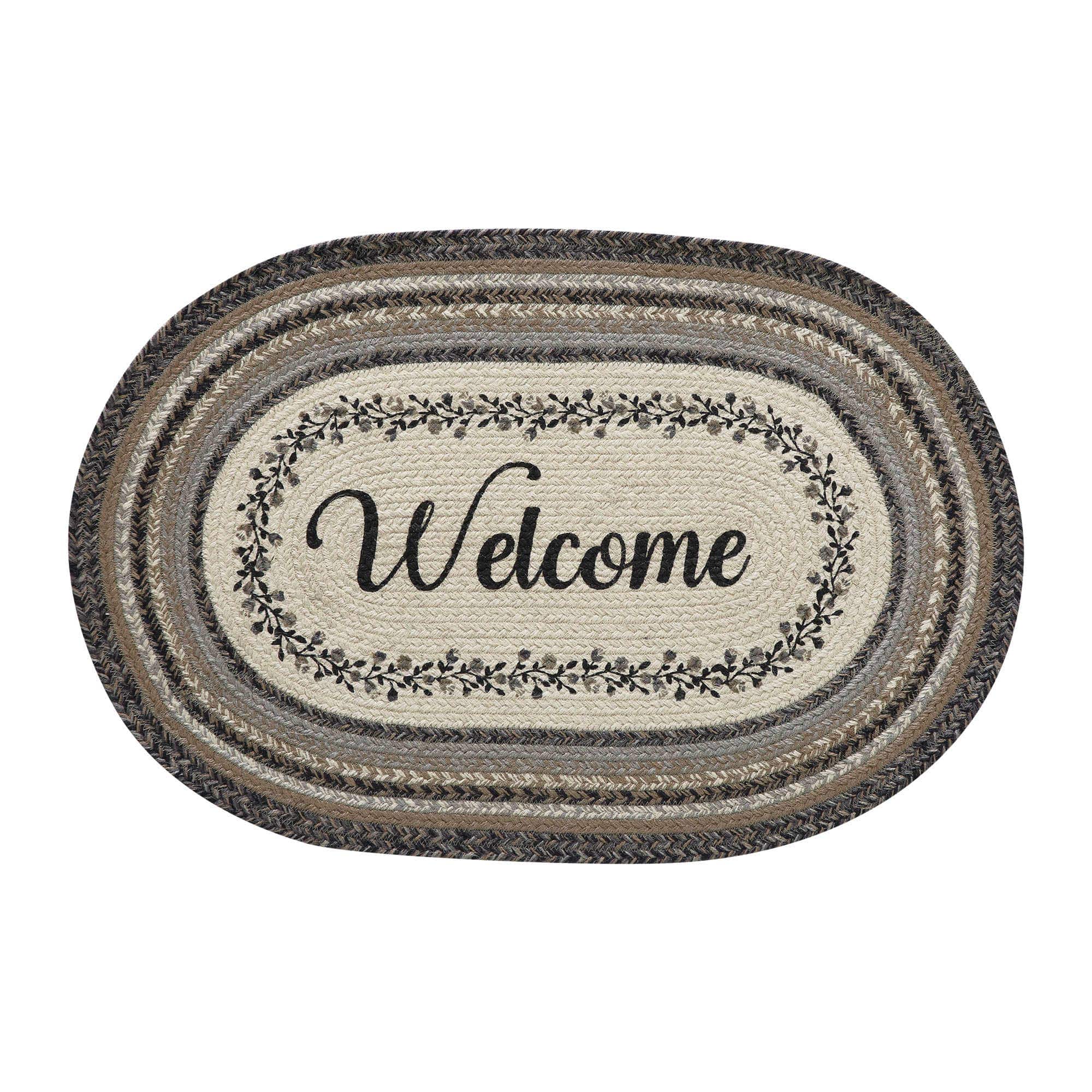 Floral Vine Jute Oval Rug Welcome 20x30、mySite、g9winljtr