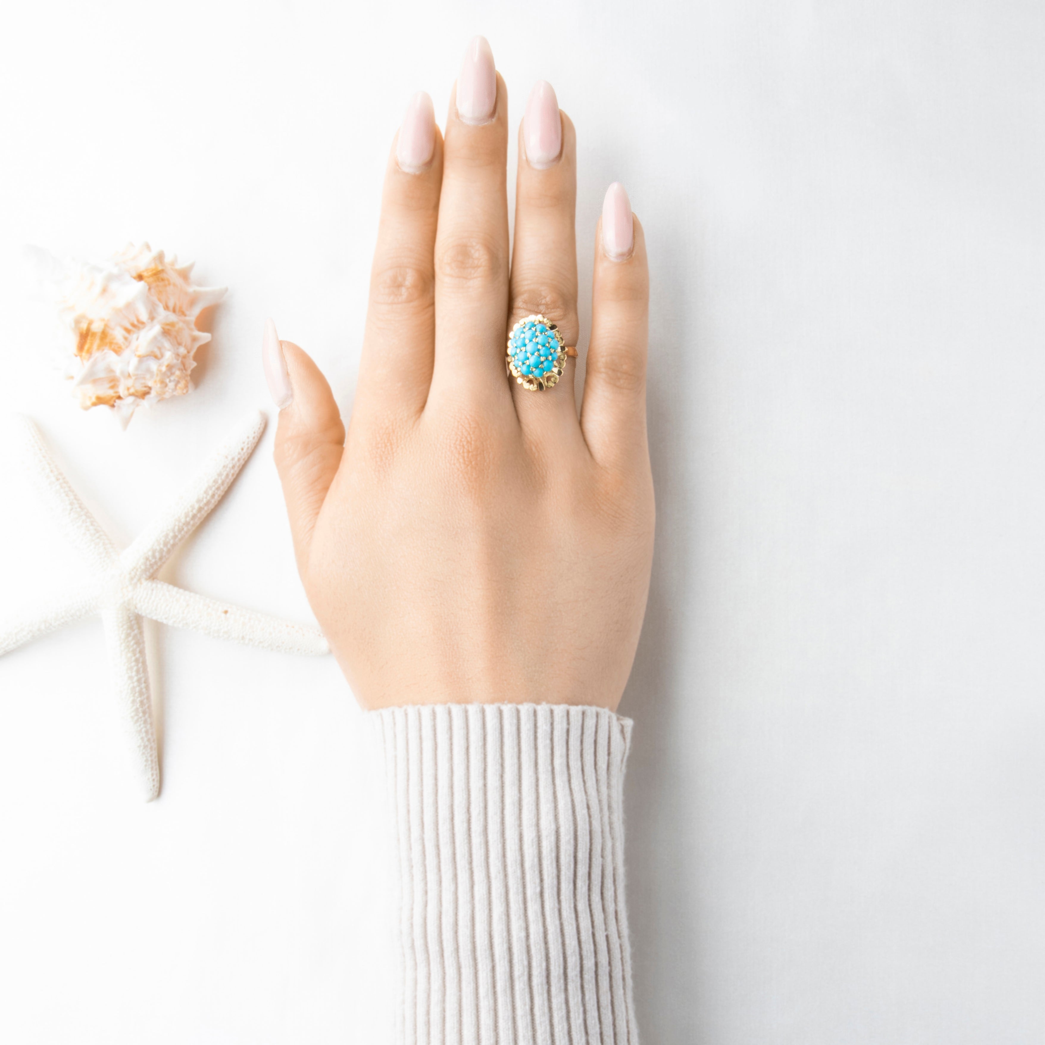 Vintage 18k Yellow Gold 2cttw Turquoise Bubble Cluster Cocktail Ring 7.50、mySite、hinf8tx79