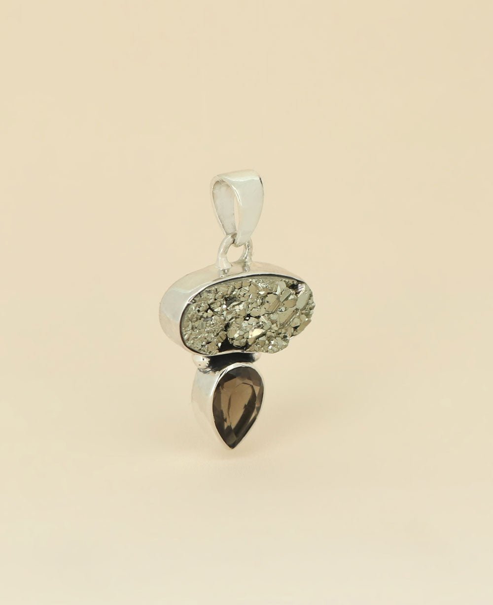 Sterling Silver Pyrite and Smoky Quartz Gemstone Pendant、mySite、topwebapps