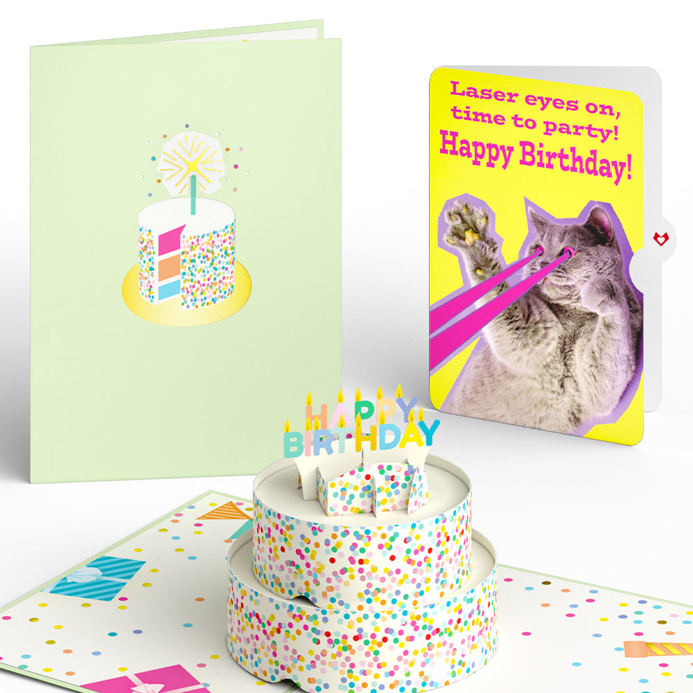Sprinkles Birthday Cake with Cat Laser Eyes Pop-Up Card and Sentiment Set、mySite、solidvoid