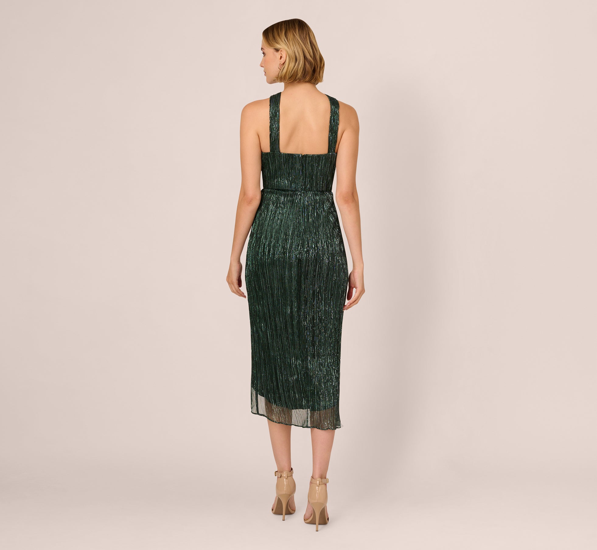 Metallic Knit Halter Midi Dress With Wrap Skirt In Green Pine、mySite、solidvoid