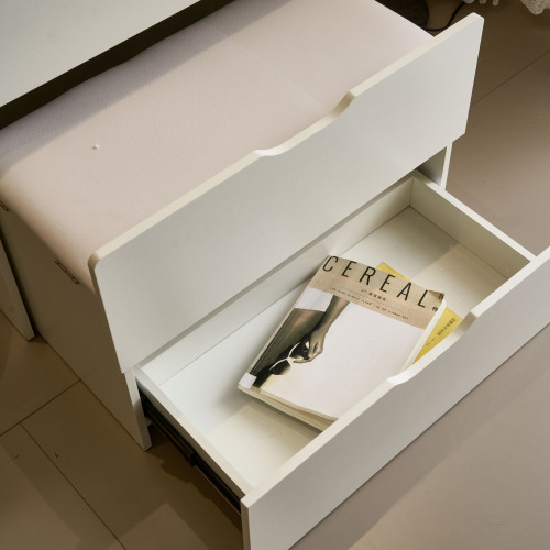 3-in-1 Vanity Desk with Mirror And Lights, Small Vanity Desk Set with Visible Glass Tabletop, 3 Drawers, Storage Bench, 3-color Lighting Mirror, Suitable for Bedroom Small Vanity Desk、、xpatfood