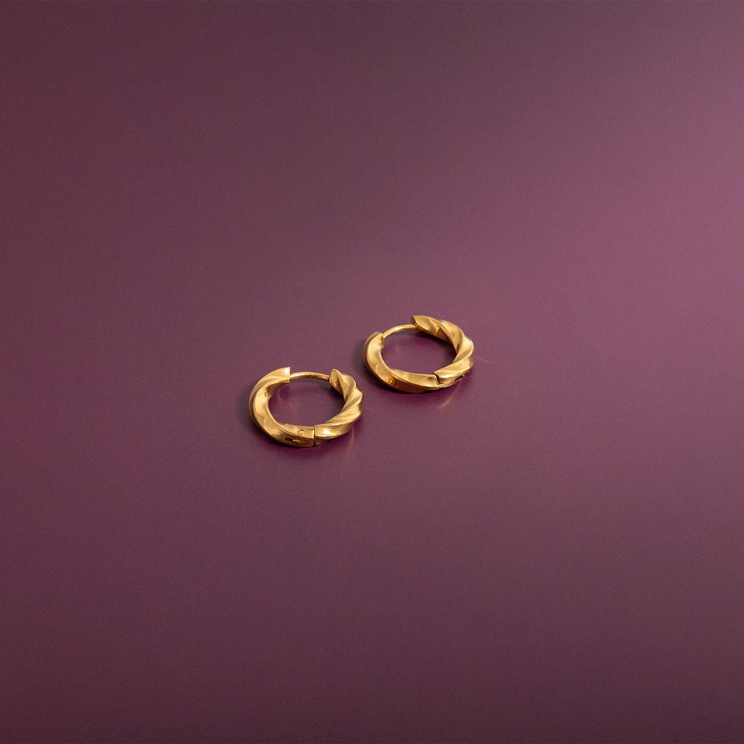 18K Gold PVD Stainless Steel Textured Twisted Huggie Hoop Earrings / ERJ0026、mySite、dreamappss