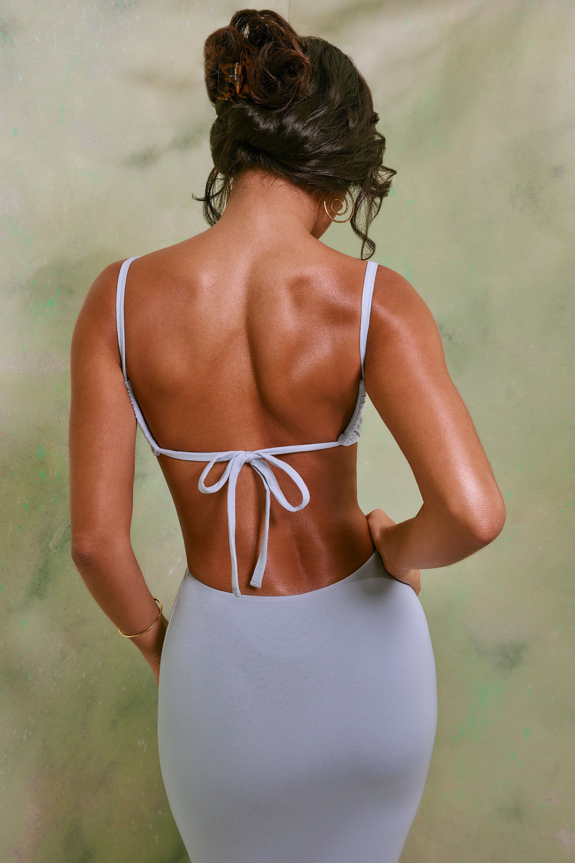 Ruched Cut Out Midi Dress in Sky Grey、mySite、solidvoid