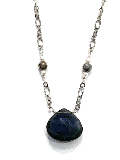 Sconset Flair Studio Faceted Labradorite Necklace w/ Seed Pearls、mySite、noshort