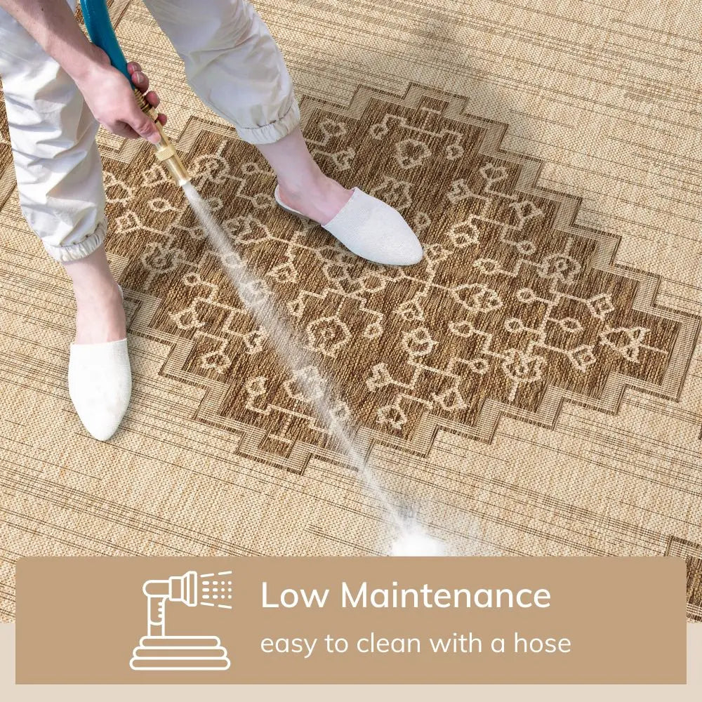 Mani Oriental Medallion Indoor Outdoor Brown Flatweave 5'3 x 7'3 Rug、mySite、gigharbornorthrealestate