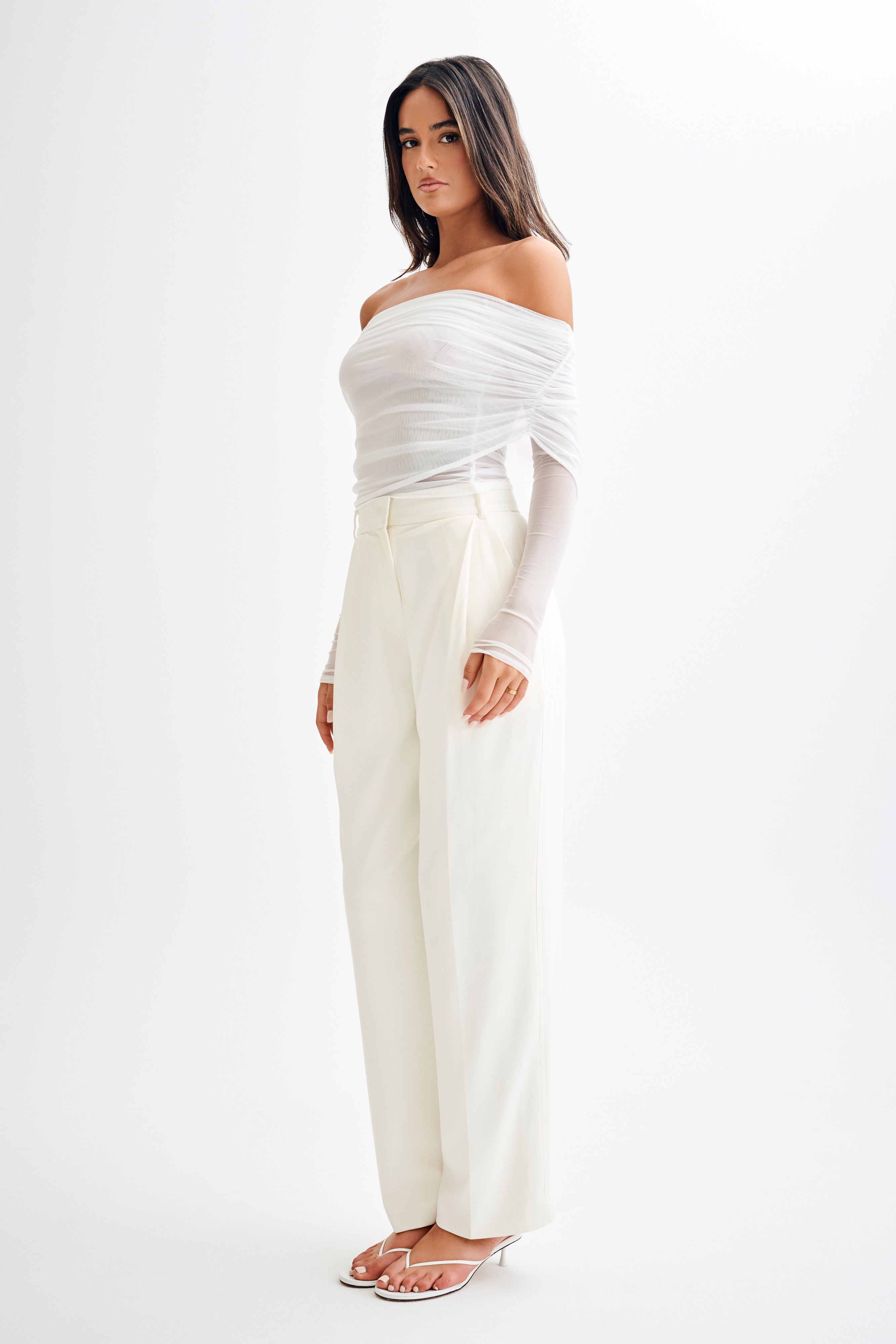 Everly Sheer Mesh Off Shoulder Top - Ivory、mySite、solidvoid