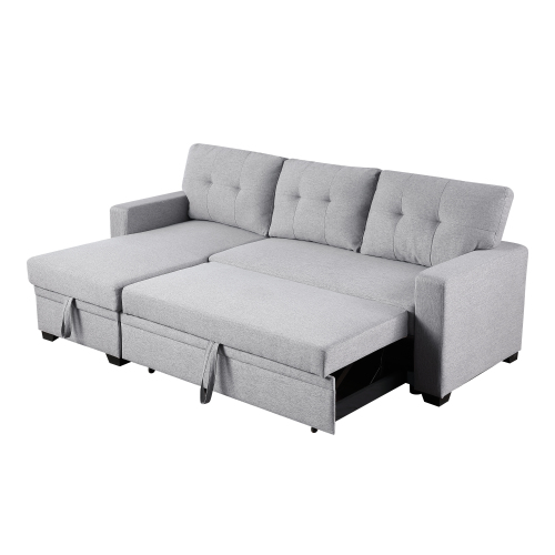 Upholstered Pull out Sectional Sofa with Chaise、、casual