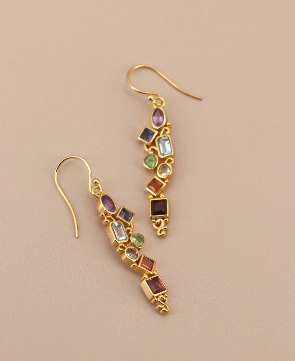 Mixed Geometry Chakra Rainbow Gold Plated Earrings、mySite、topwebapps