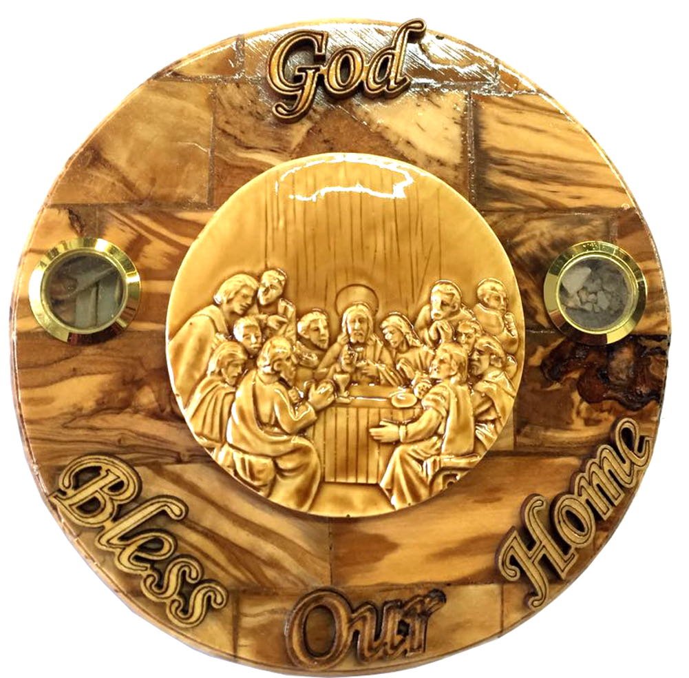 Round Olive Wood Last Supper Plaque Hand Made in Bethlehem Holy Land with Alabaster. (6 inches Diameter)、mySite、topwebapps