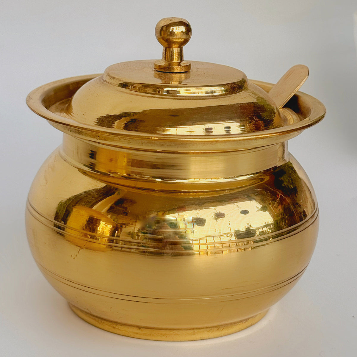 Brass Ghee Pot with Spoon | Glossy | 4 inches、mySite、camillekostekn