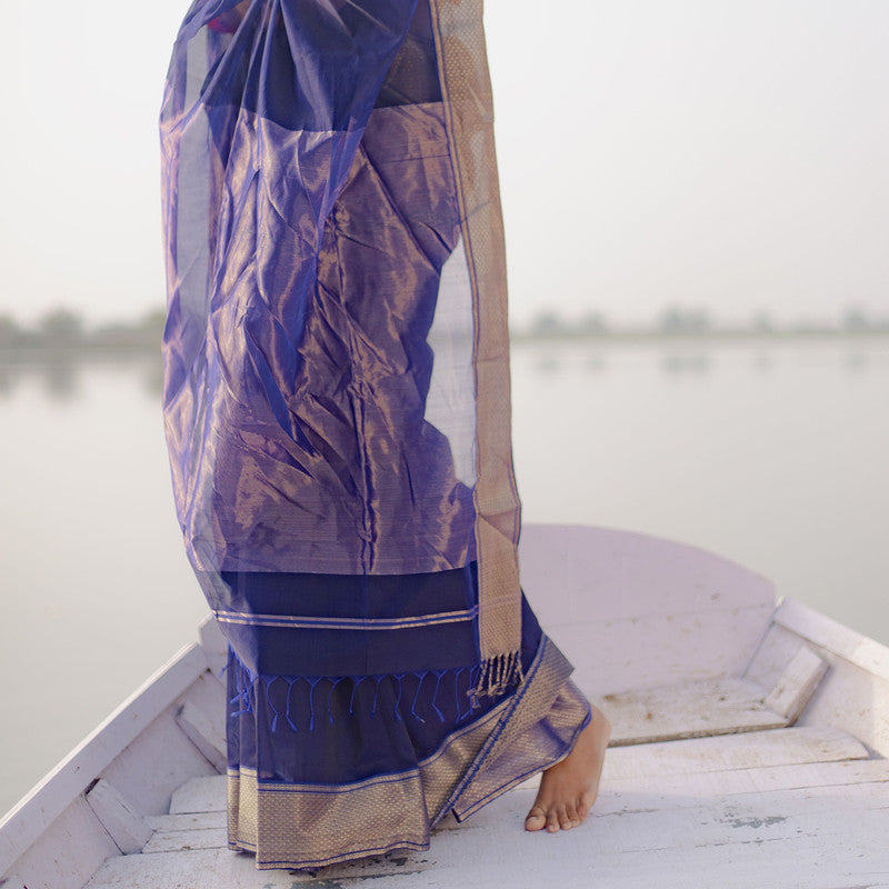 Maheshwari Silk Cotton Saree | Navy Blue、mySite、camillekostekn