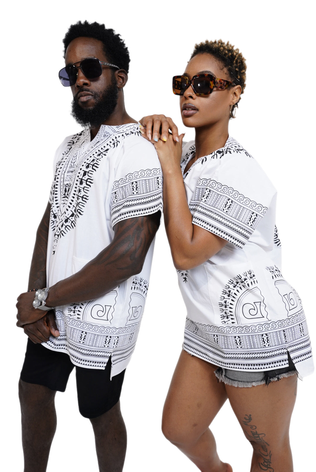 Dupsie's White African Print Unisex Dashiki Shirt Suitable for Festivals, Concerts, Cruises, Outdoor Events -DP3830M、mySite、solidvoid