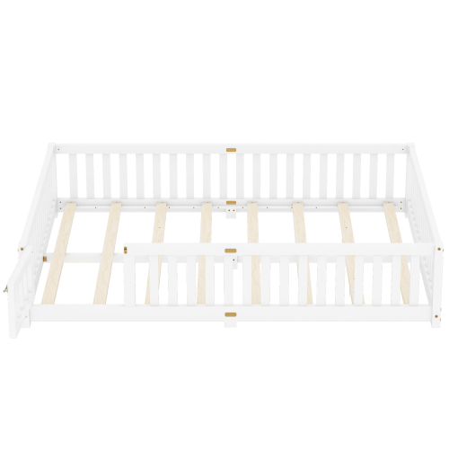 Twin Size Bed Floor Bed with Safety Guardrails and Door for Kids, Natural(Old SKU: W158090686)、、casual