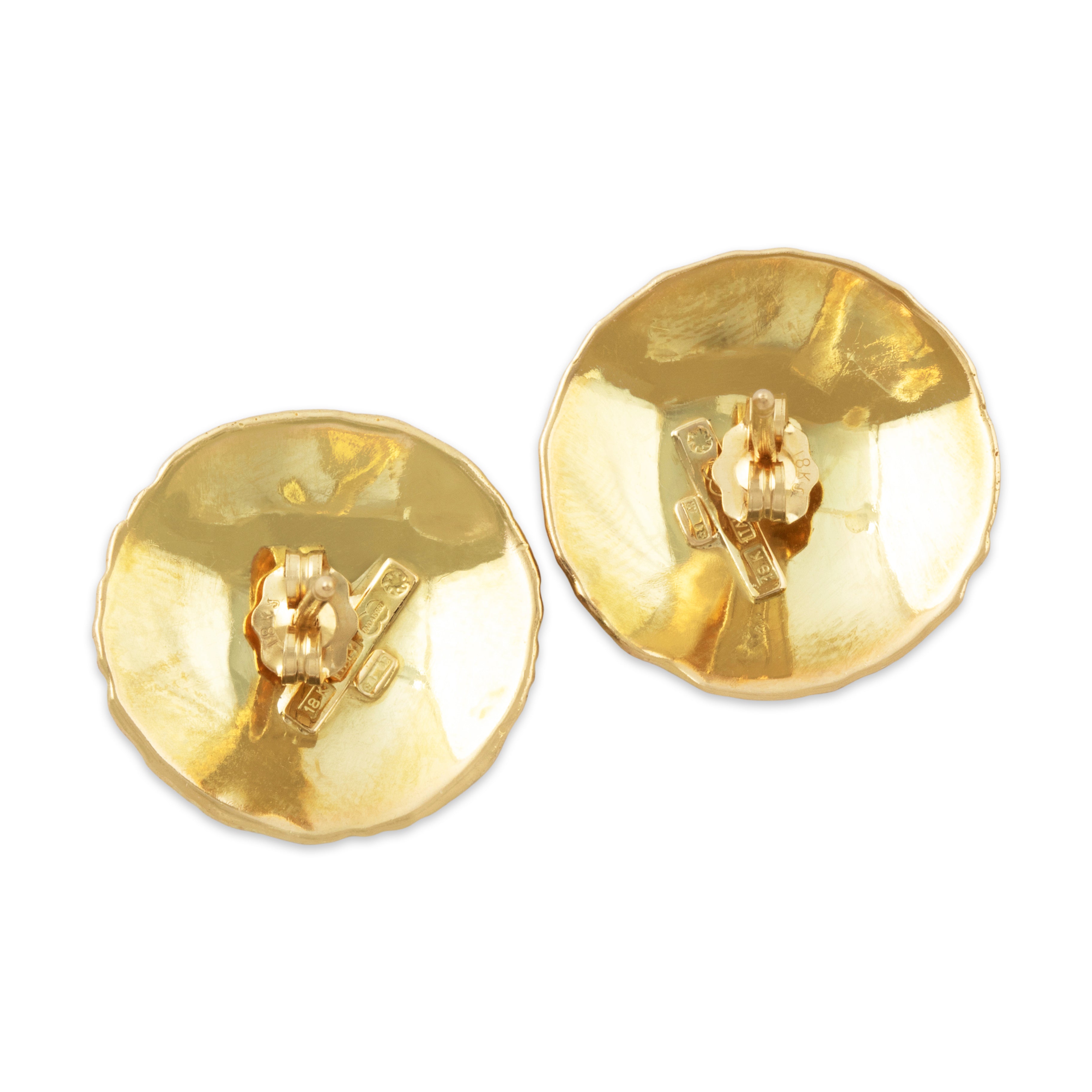 Vintage Italian 18k Yellow Gold Brushed Geometric Motif Statement Stud Earrings、mySite、hinf8tx79