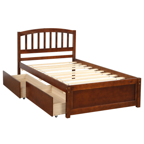 Twin Platform Storage Bed Wood Bed Frame with Two Drawers and Headboard, Espresso(Previous SKU: SF000062PAA)、、casual