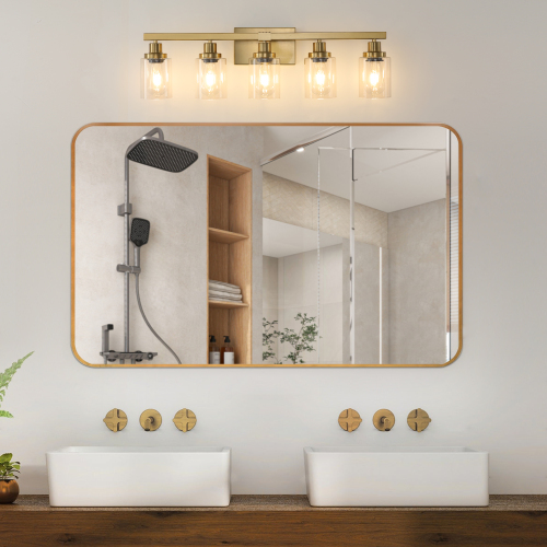 37" Modern 6-Light Bathroom Vanity Light Fixture - Brushed Nickel Finish with Clear Glass Shades, Perfect for Bathroom, Vanity, and Dressing Area Lighting (No Bulbs)、、eastwooduniform