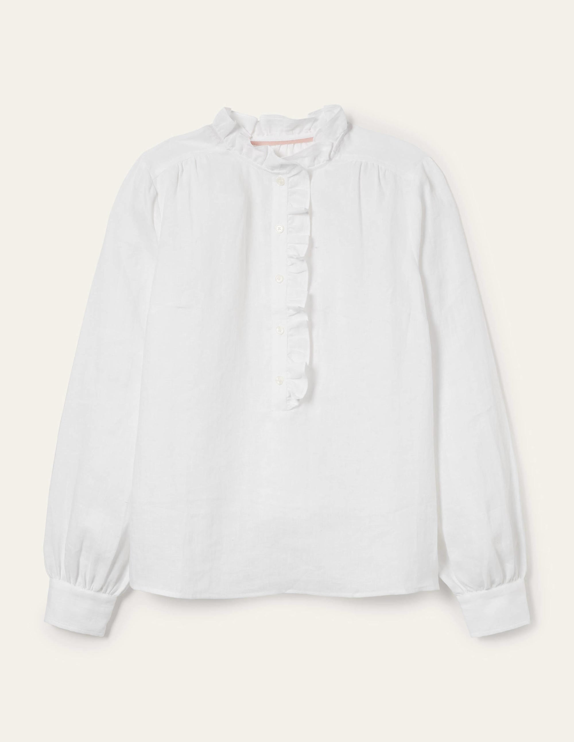  Ruffle Linen Popover Blouse-White、mySite、ashleygrahame
