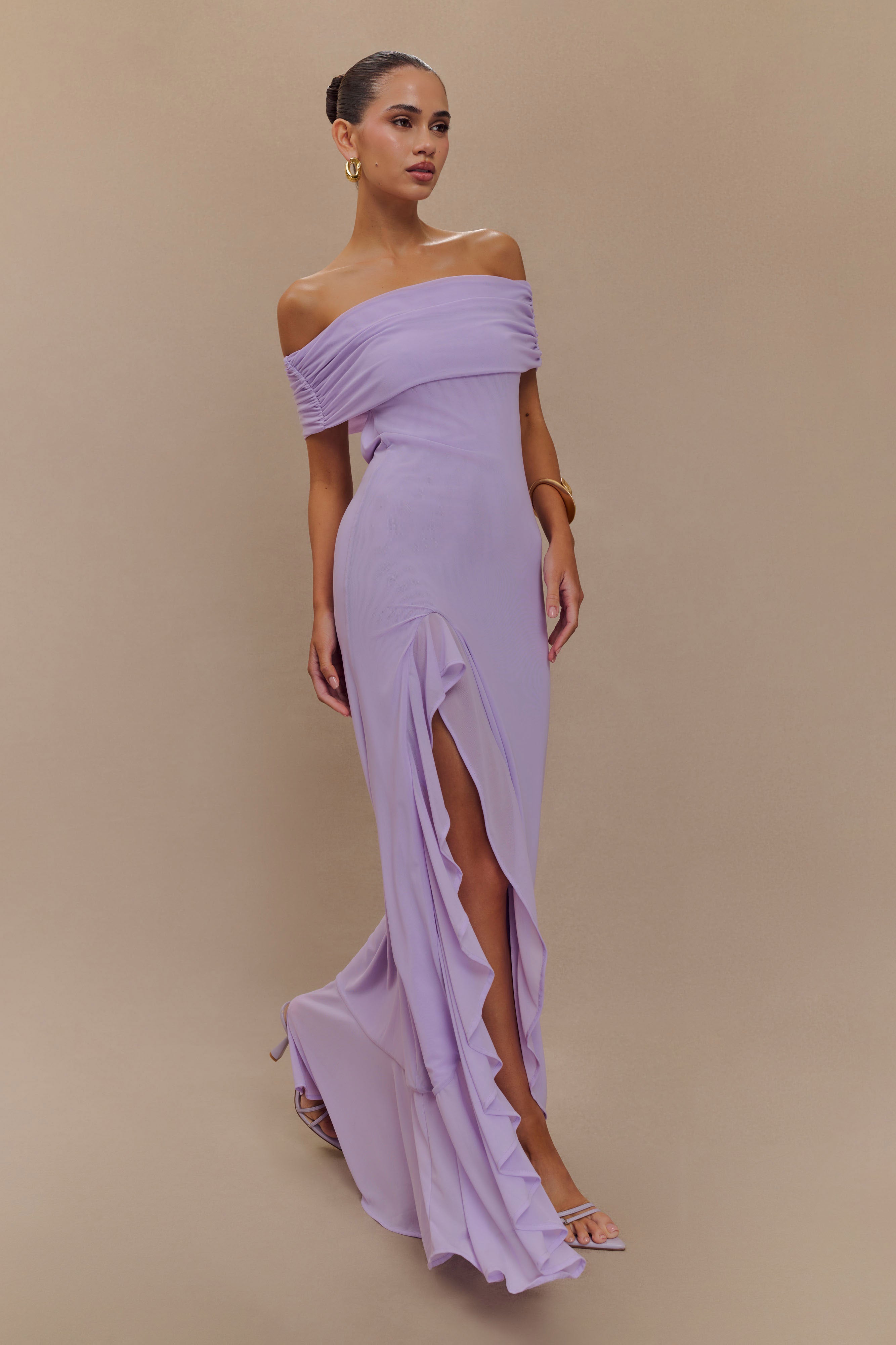 Audrey Off Shoulder Mesh Maxi Dress - Lilac、mySite、solidvoid