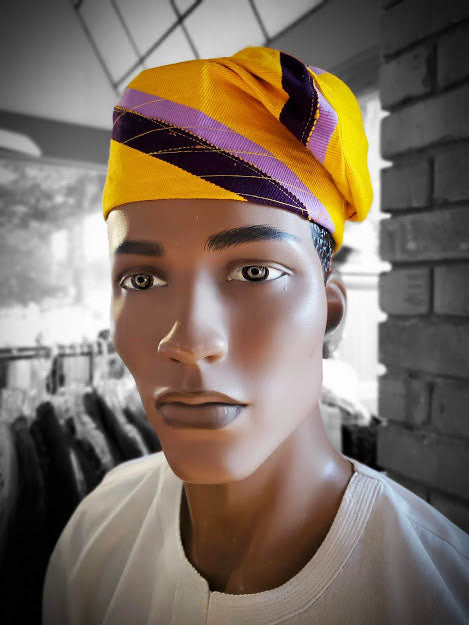 Segun Yellow and Purple Afrcain Aso Oke hat-kufi-DPH4039、mySite、solidvoid