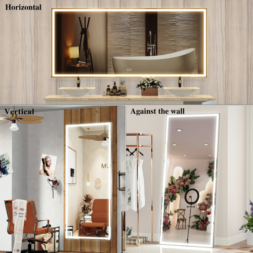 72X32 inch Oversized LED Bathroom Mirror Wall Mounted Mirror with 3 Color Modes Aluminum Frame Wall Mirror Large Full Length Mirror with Lights Lighted Full Body Mirror for Bedroom Living Room, Silver、、xpatfood