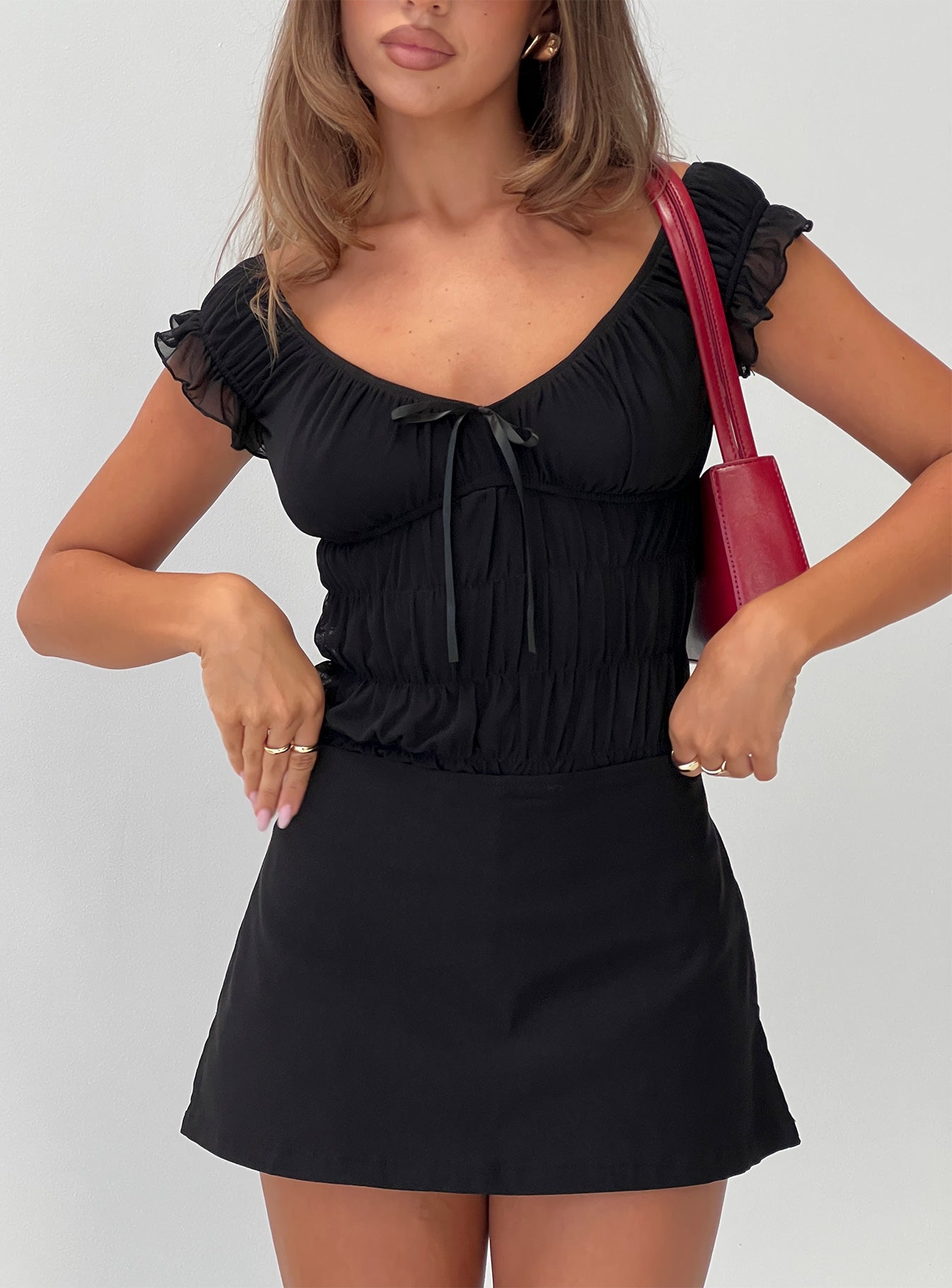 Ahead Of Myself Off Shoulder Bodysuit Black、mySite、solidvoid