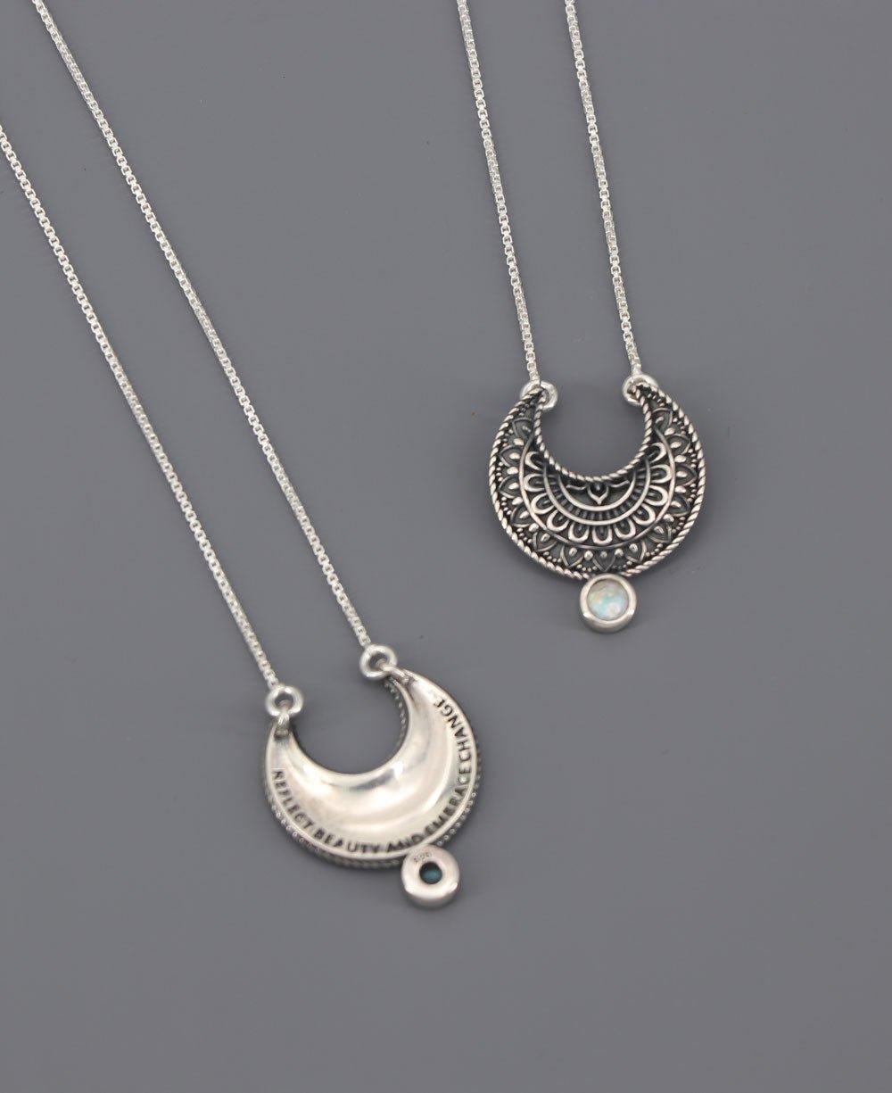 Sterling Silver Moon Phase Mandala Art Gemstone Inspirational Necklace、mySite、topwebapps