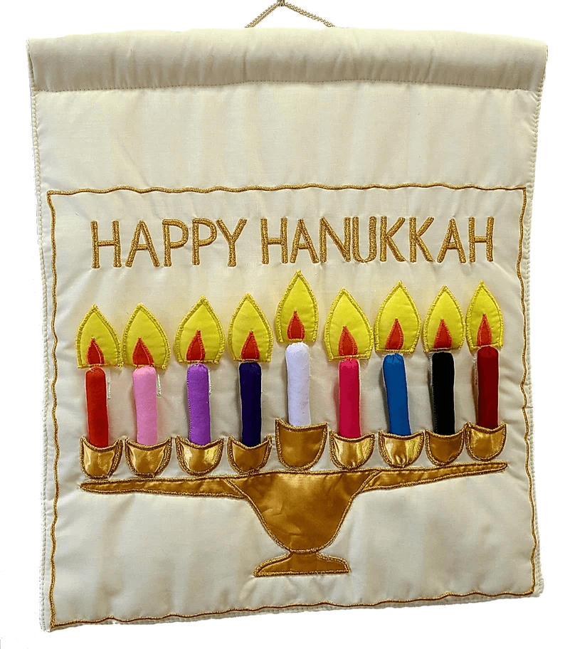 Happy Hanukkah Menorah Wall Hanging - Ivory、mySite、topwebapps