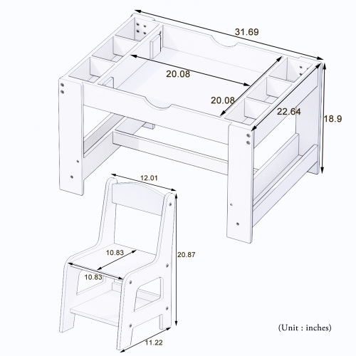 The 2 in 1 Rollaway Play Table and Toy Organizer Compatible with Lego Suitable for Storing Under Bed or Sofa-White (38" x 18.7" x 5.9")、、casual