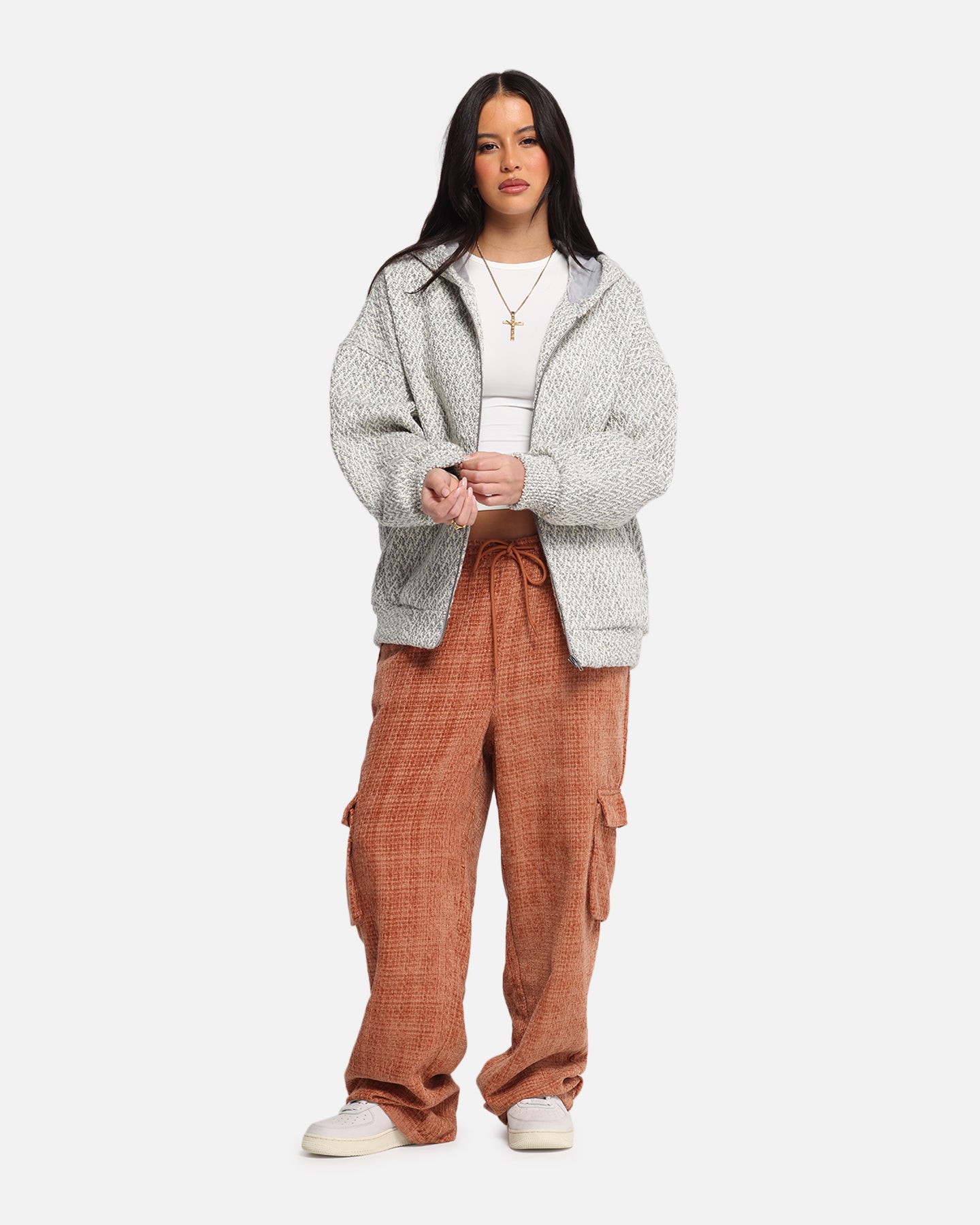 XXIII Boucle Tweed Zip Hoodie Grey Marle、mySite、zt4zffjzw