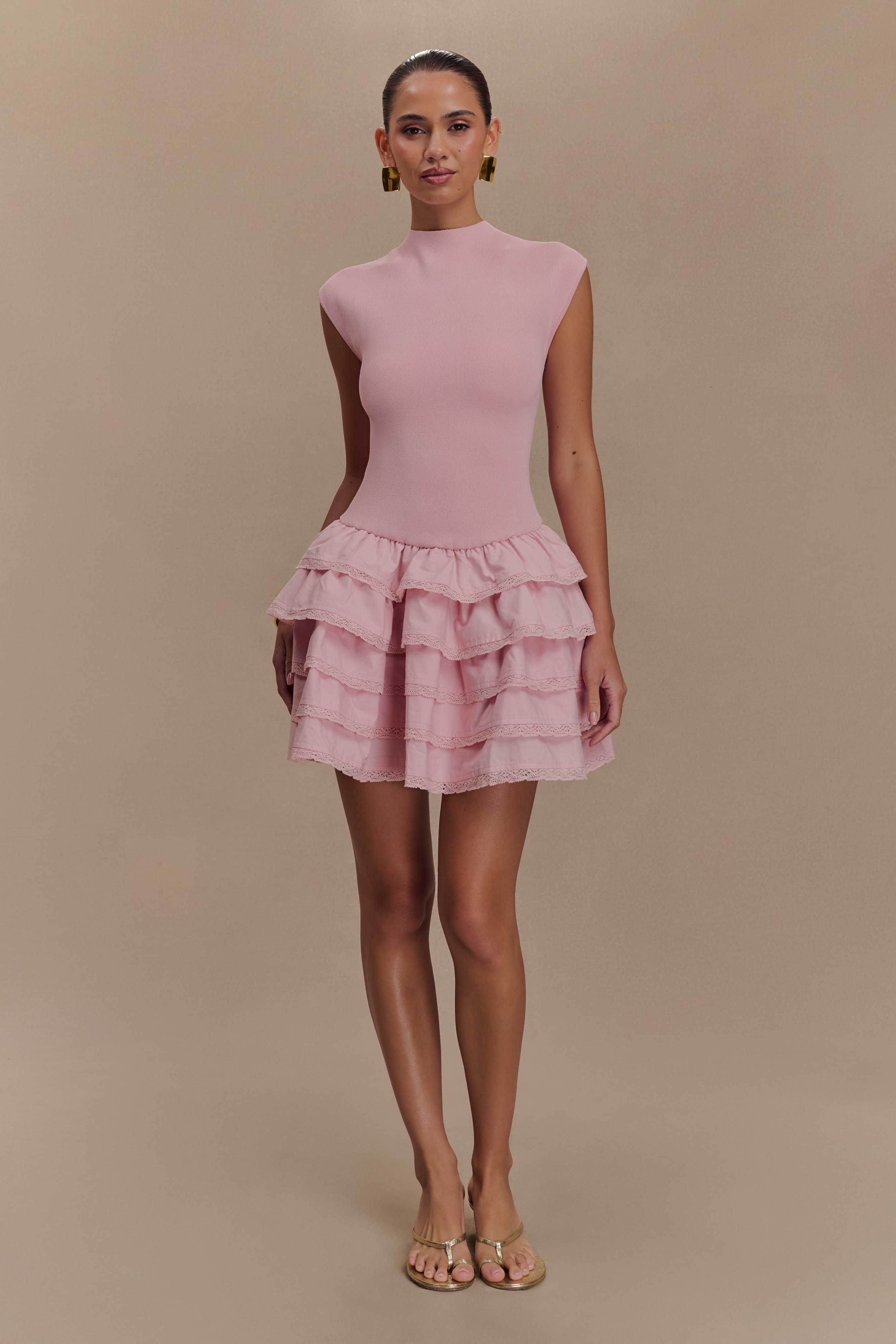 Maeve Ruffle Knit Mini Dress - Dusty Pink、mySite、solidvoid