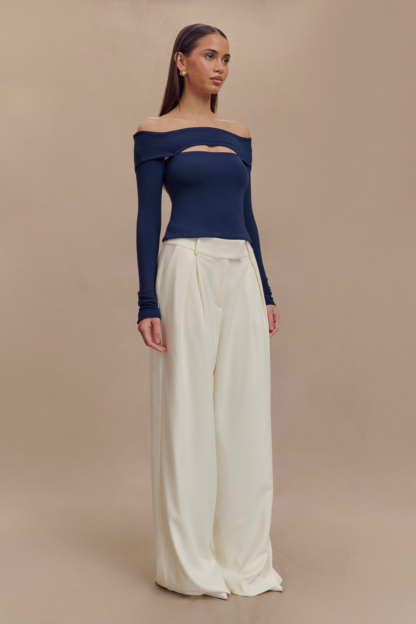 Briah Cut Out Modal Long Sleeve Top - Dark Navy、mySite、solidvoid