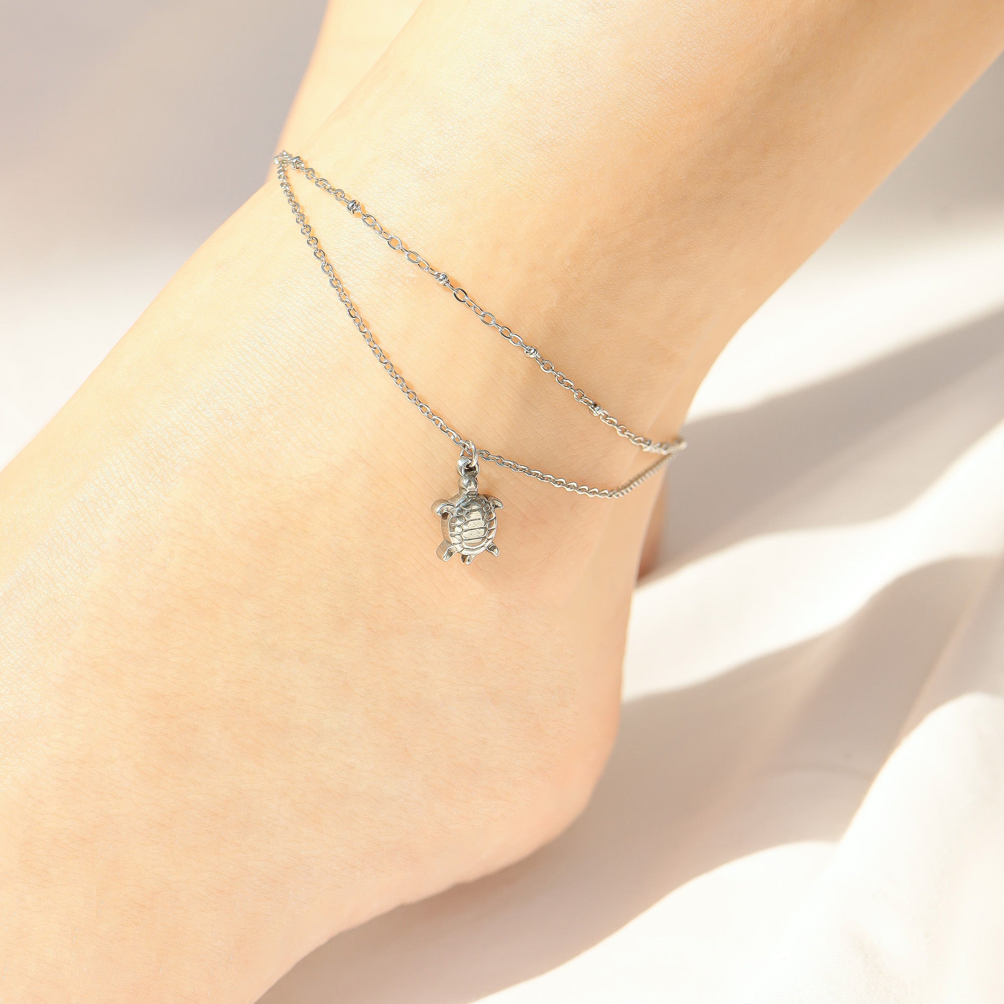 18K Gold PVD Stainless Steel Sea Turtle Charm Anklet / BRJ1028、mySite、dreamappss