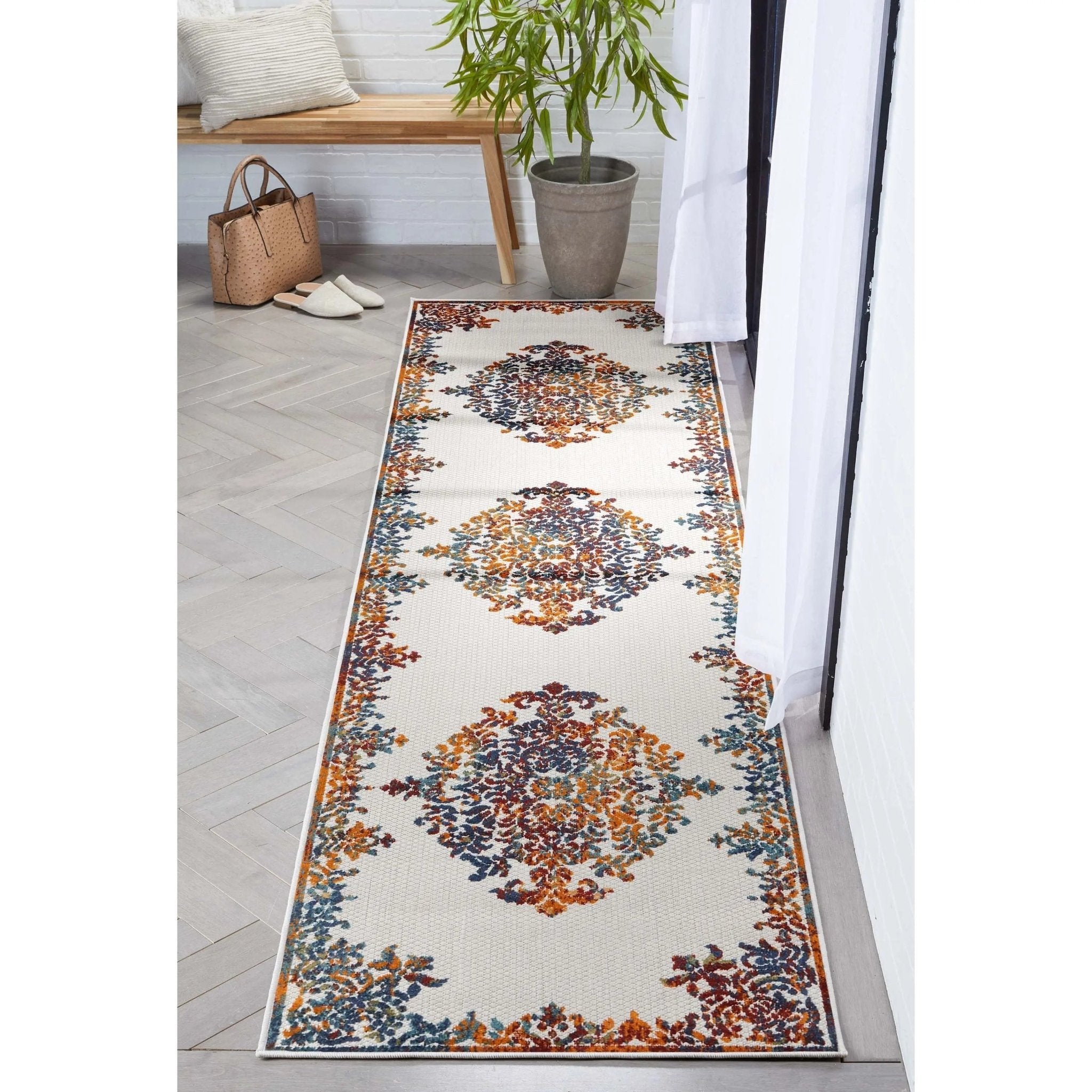 Arid Modern Medallion Persian Indoor/Outdoor Ivory High-Low Rug、mySite、gigharbornorthrealestate